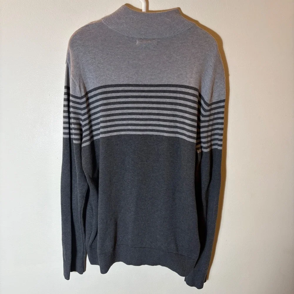 Banana Republic Mens Gray Striped 1/4 Zip Cotton Sweater Size Medium‎
